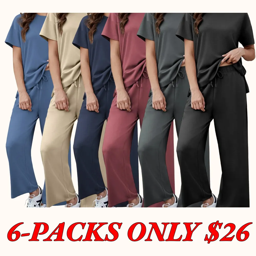 New Women's Two-Piece Set — Soft, Short-Sleeve Casual Outfit with Wide-Leg Pants
