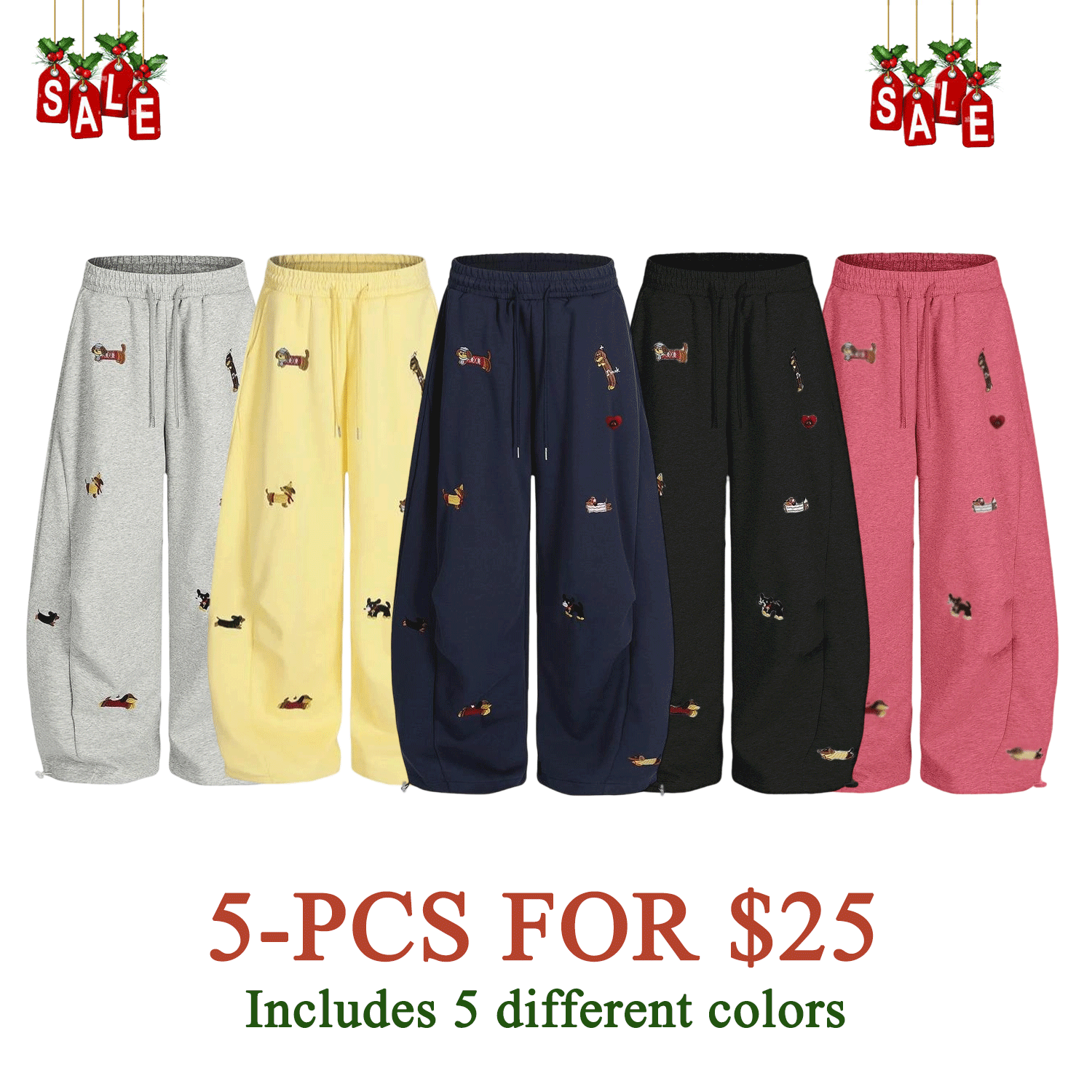 Unisex Embroidery Puppy Baggy Barrel Sweatpants