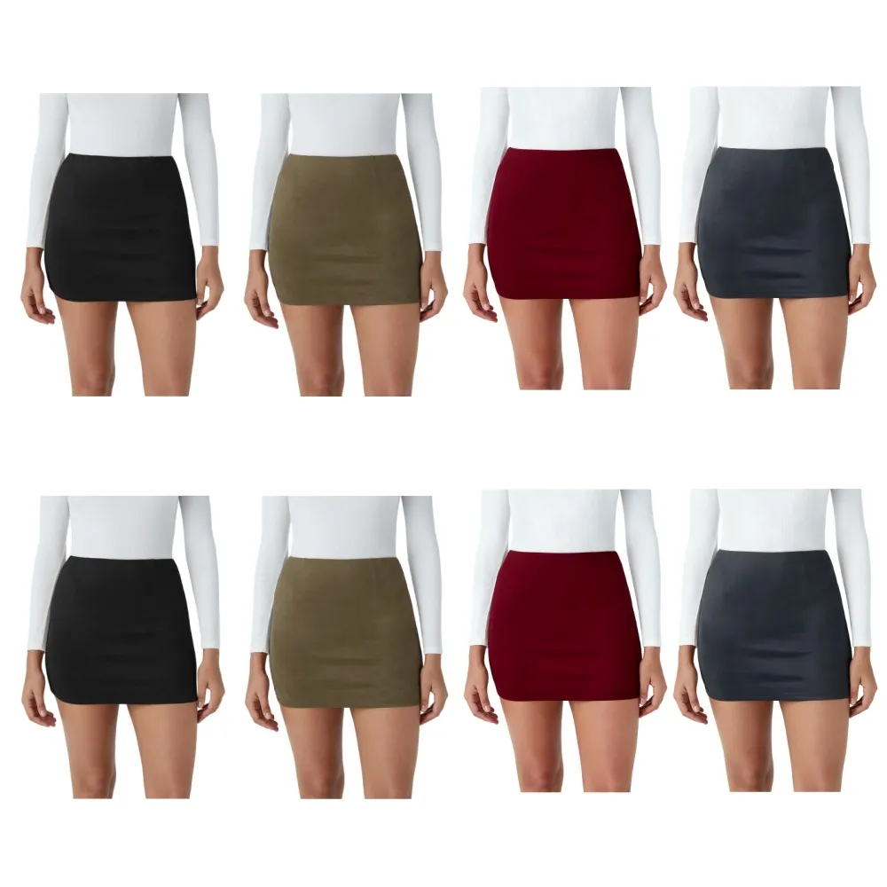 High Waisted 2-in-1 Bodycon Suede Mini Casual Skirt