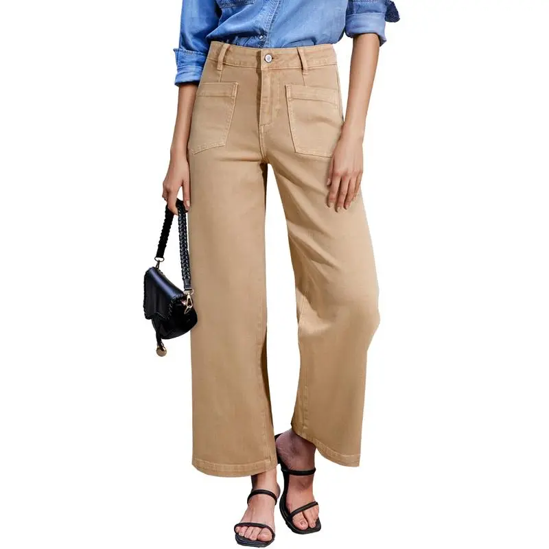 Women's Wide Leg Jeans High Waisted Stretchy Jeans Straight Leg Loose Fit Zimbaplatinum Ankle Denim Pants