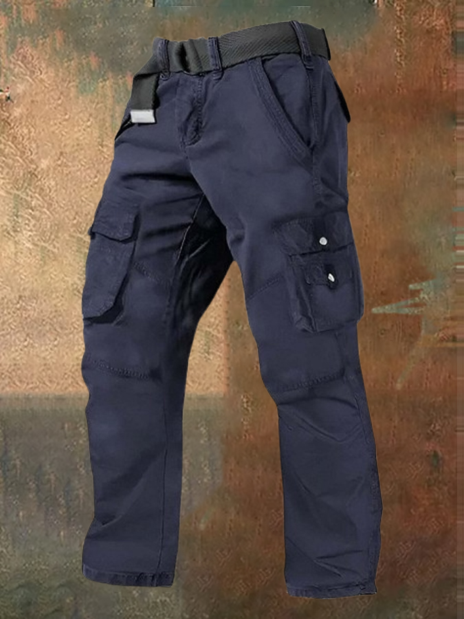 Men's Multi Pocket Plain Breathable Moisture Outdoor Daily Camping & Hiking Pants (Belt Included)