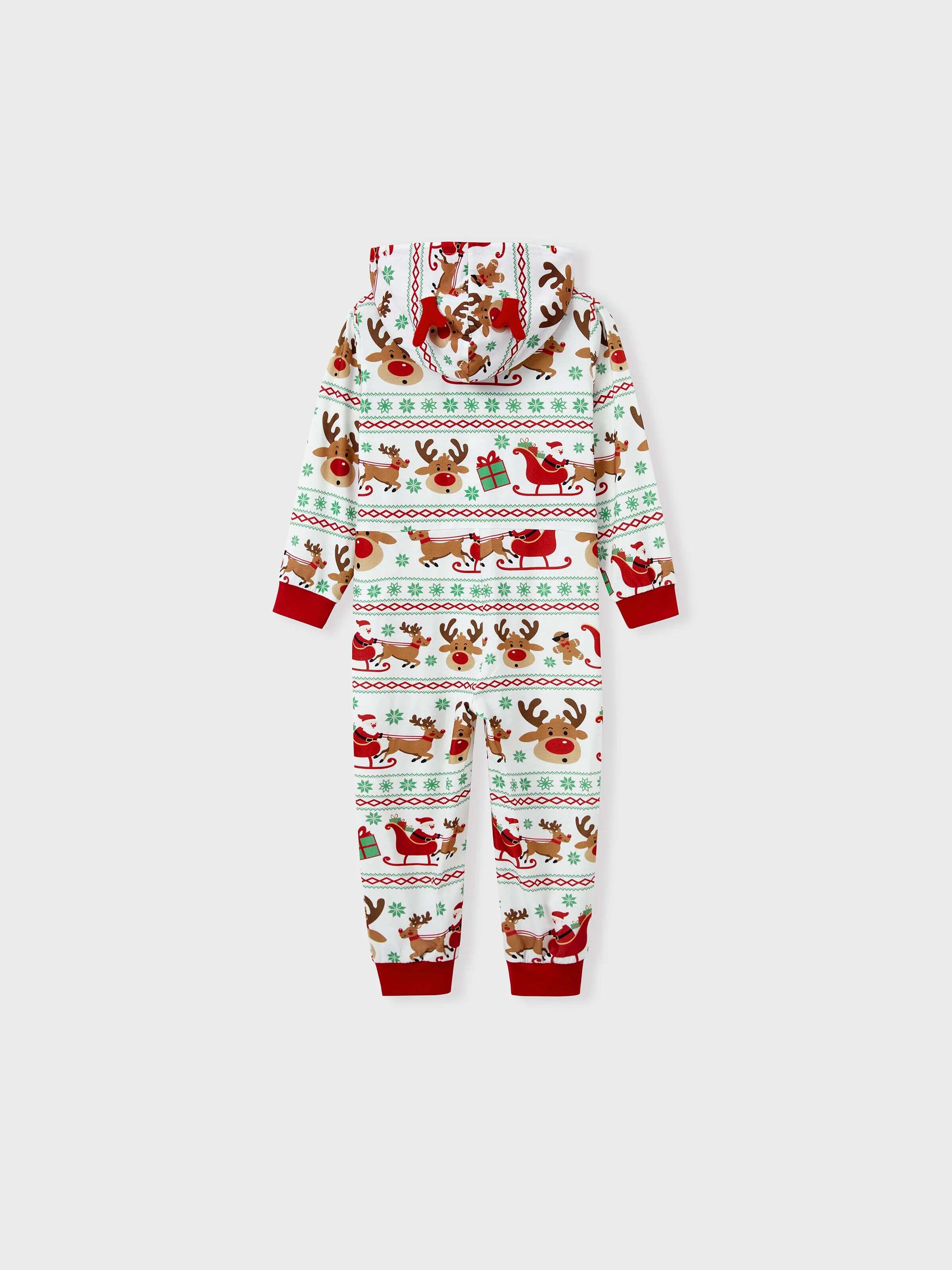 Christmas Onesies Matching Family Pajamas Set Reindeer Print Long-sleeve PJS with Christmas Socks Red