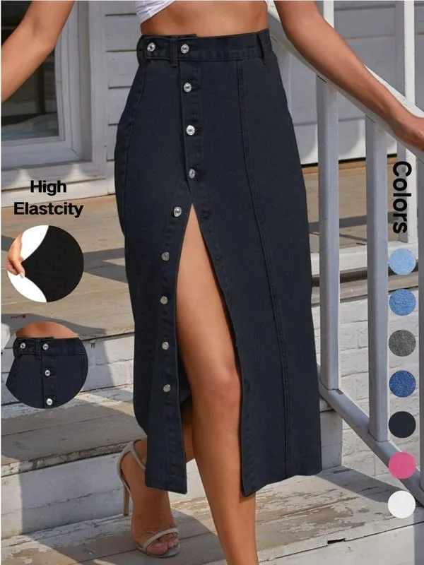 Women's Button Front Denim Skirt