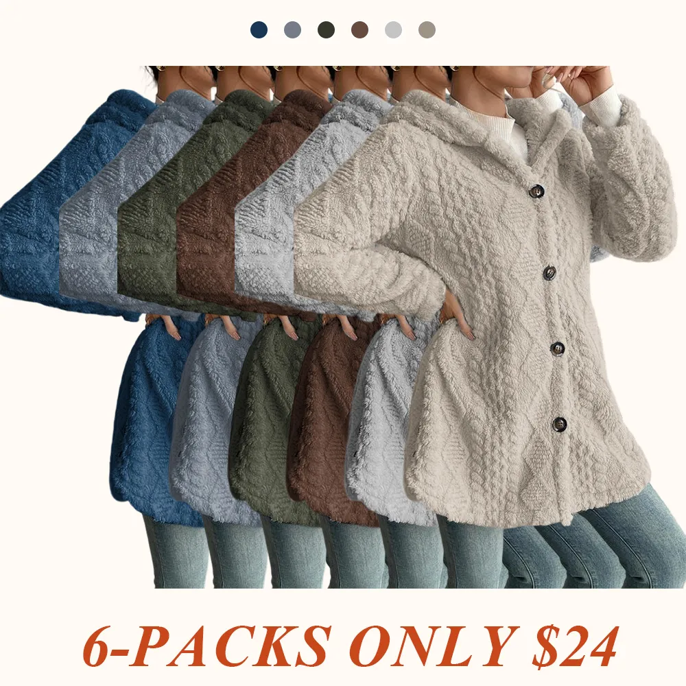 Women's Solid Color Fuzzy Hooded Jacket