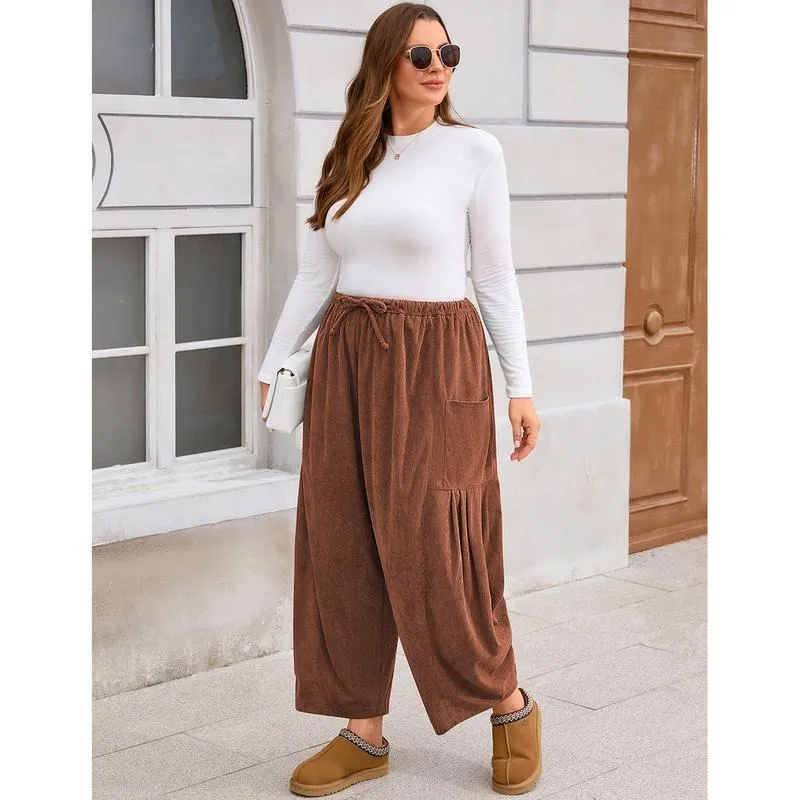 Womens Corduroy Pants Wide Leg Palazzo Harem Pants