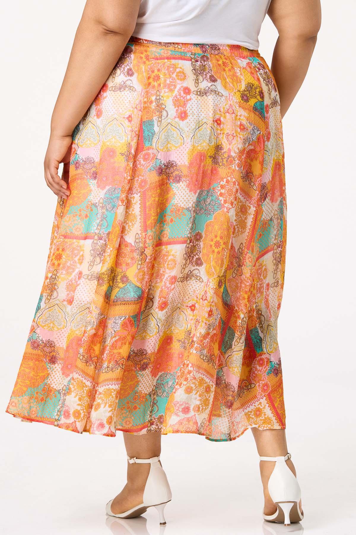 Plus Size Printed Flowy Maxi Skirt