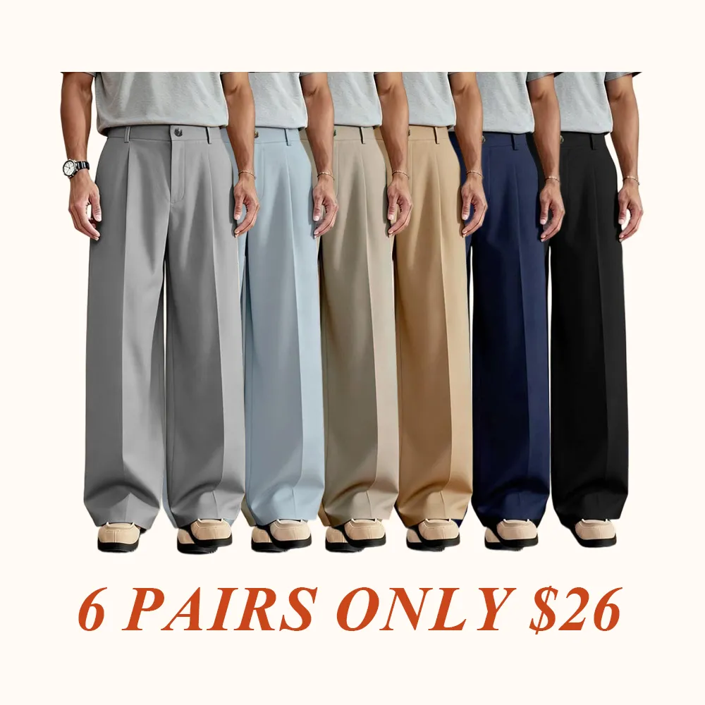 Men's Casual Versatile Solid Color Wide Leg Pants, Unique Button Design, Fitted Style