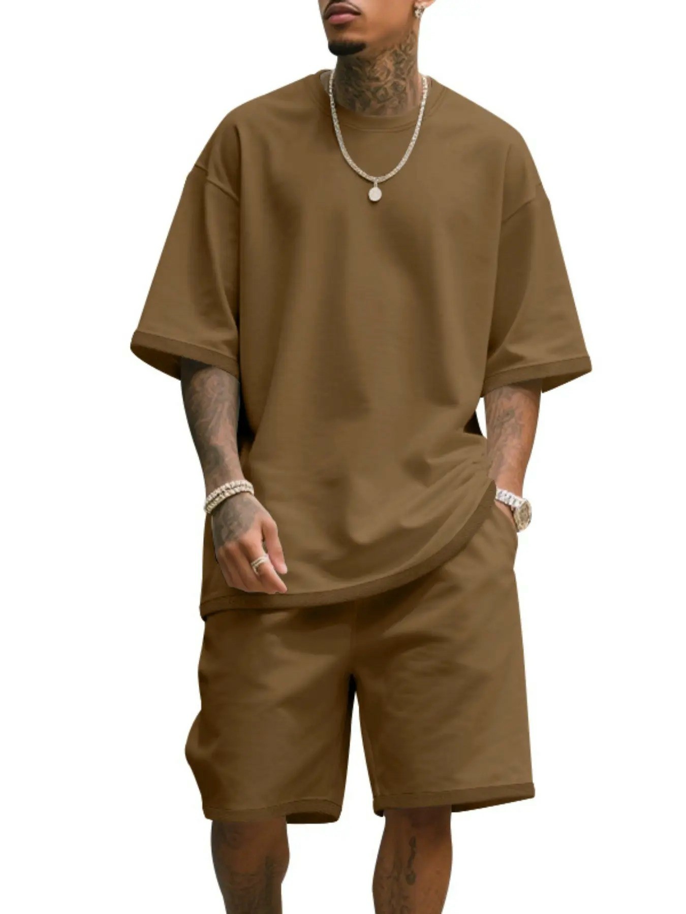 💥Easter Sale!Men's Summer Casual Set, Pure Color Round Neck Short Sleeve Tee & Shorts