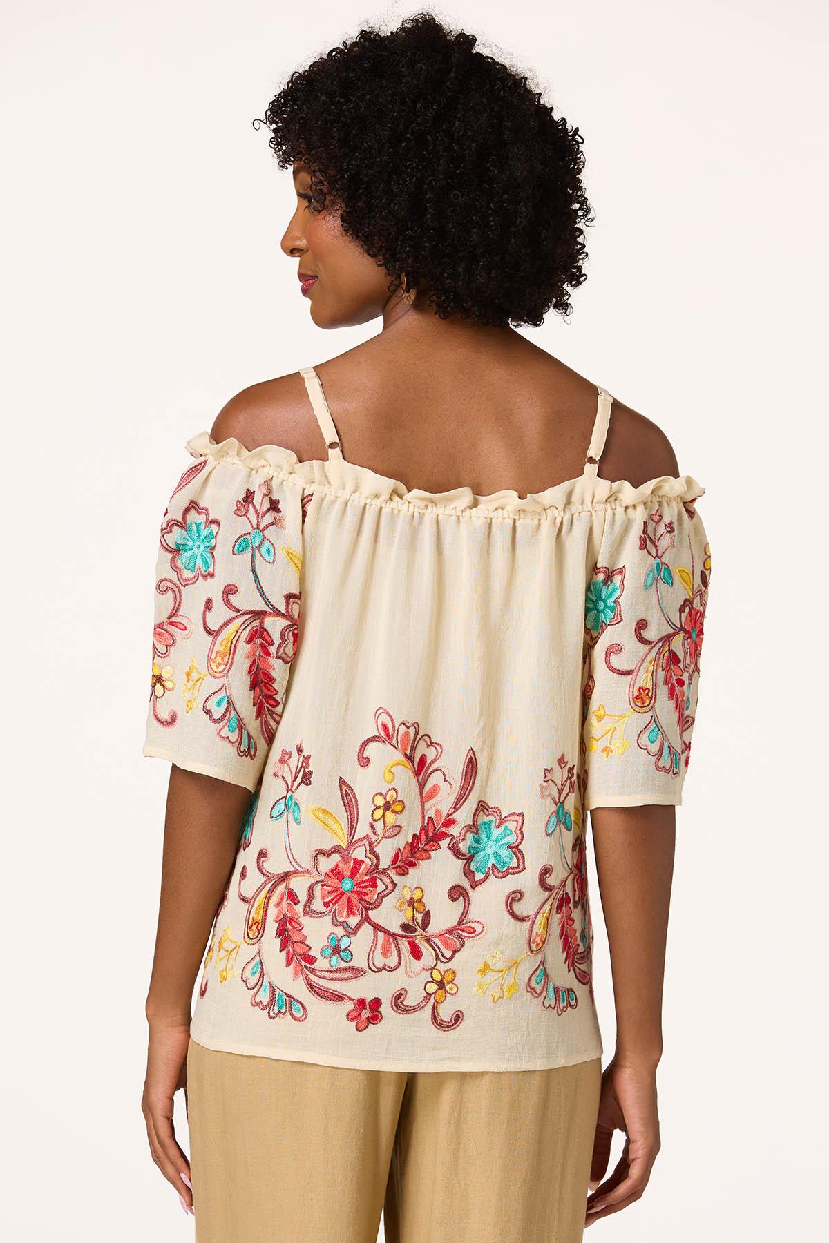 Embroidered Cold Shoulder Top