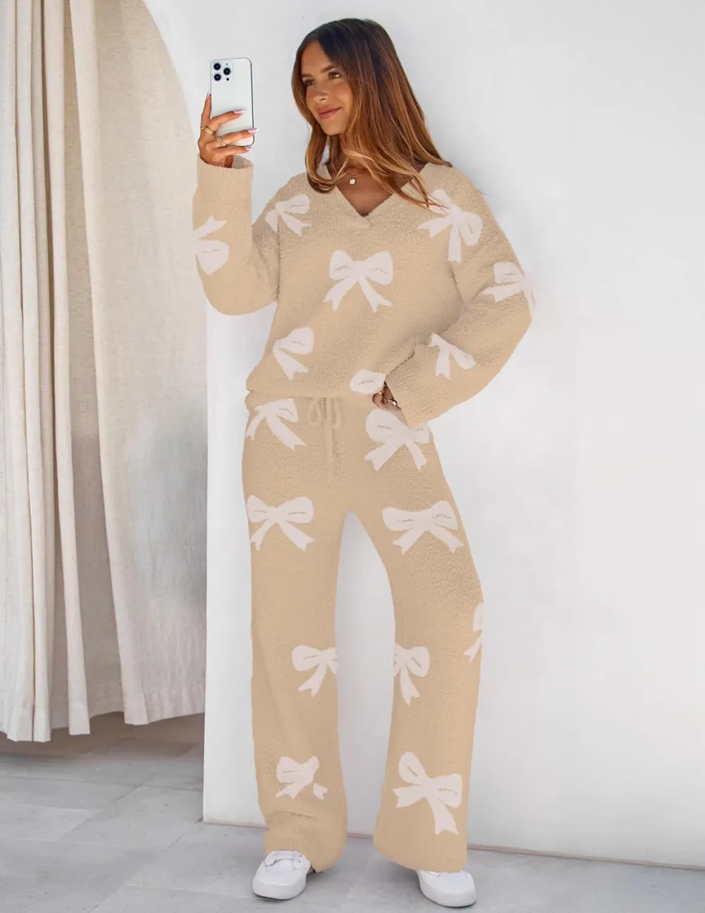 Women's Lounge Sets 2025 Fall Fashion 2 Piece Outfits Sweater Pajama Set