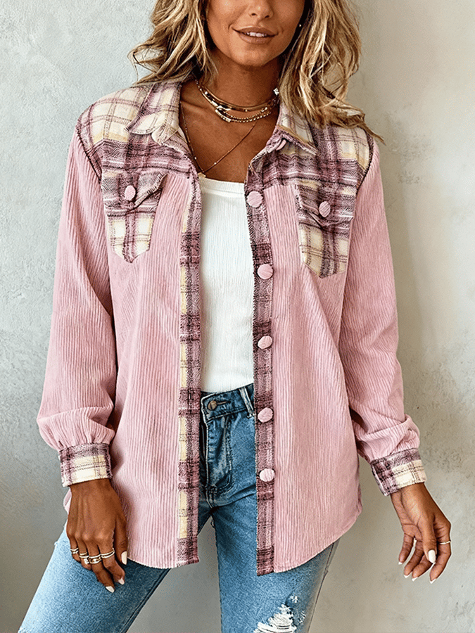 Women'S Casual Lapel Contrast Color Stitching Shirt