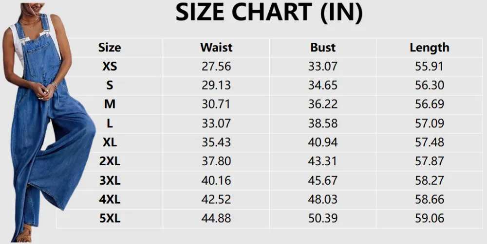 Women's Denim-Effect Print Plicated Wide Leg Overalls Jumpsuit