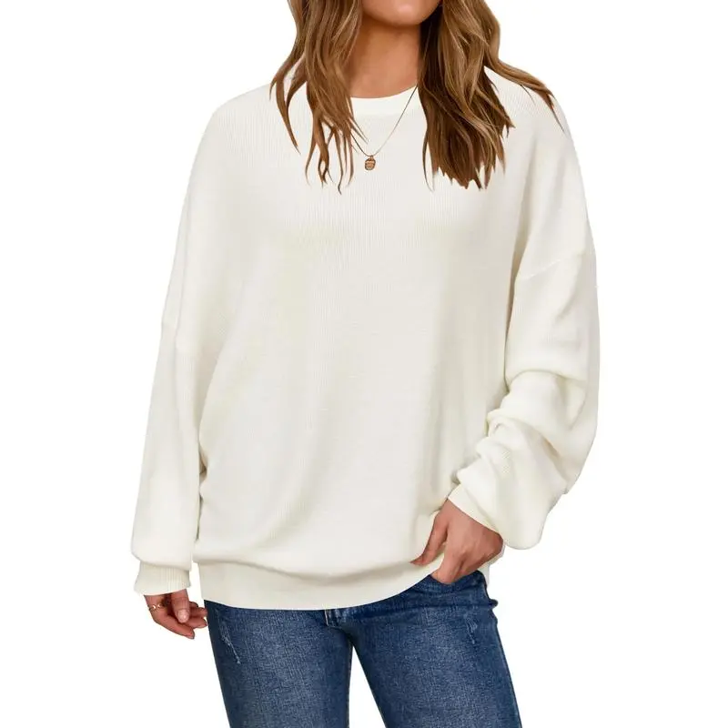 Women's Wool Blend Oversized Sweaters Crewneck Casual Fall Outfits Fashion Tops