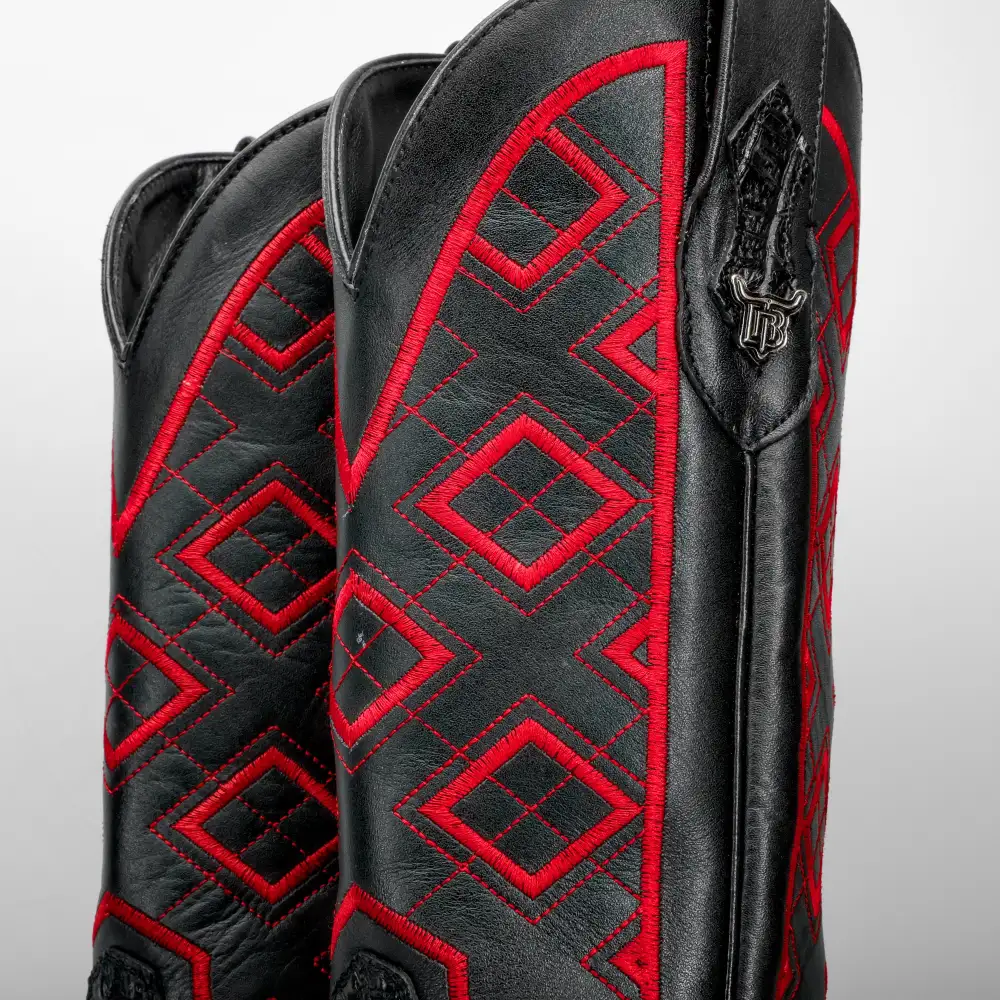 Black Caiman Hornback Leather Boots - Square Toe