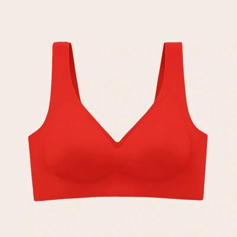 Women's Seamless Red Bra Wireless Soft Bralette