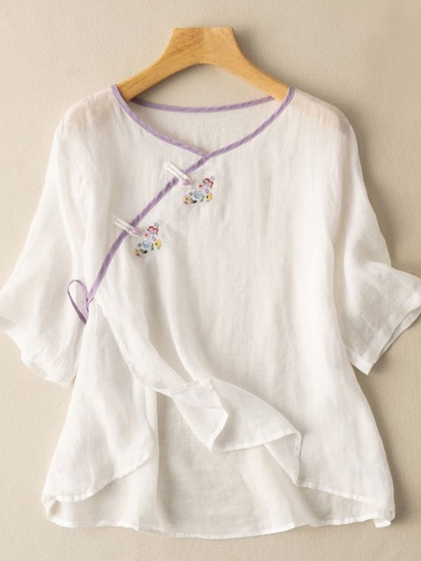 Women Embroidered Cotton Linen Tops- Fast Shipping