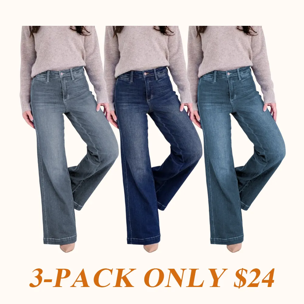 High-waisted dark washed vintage wide-leg jeans