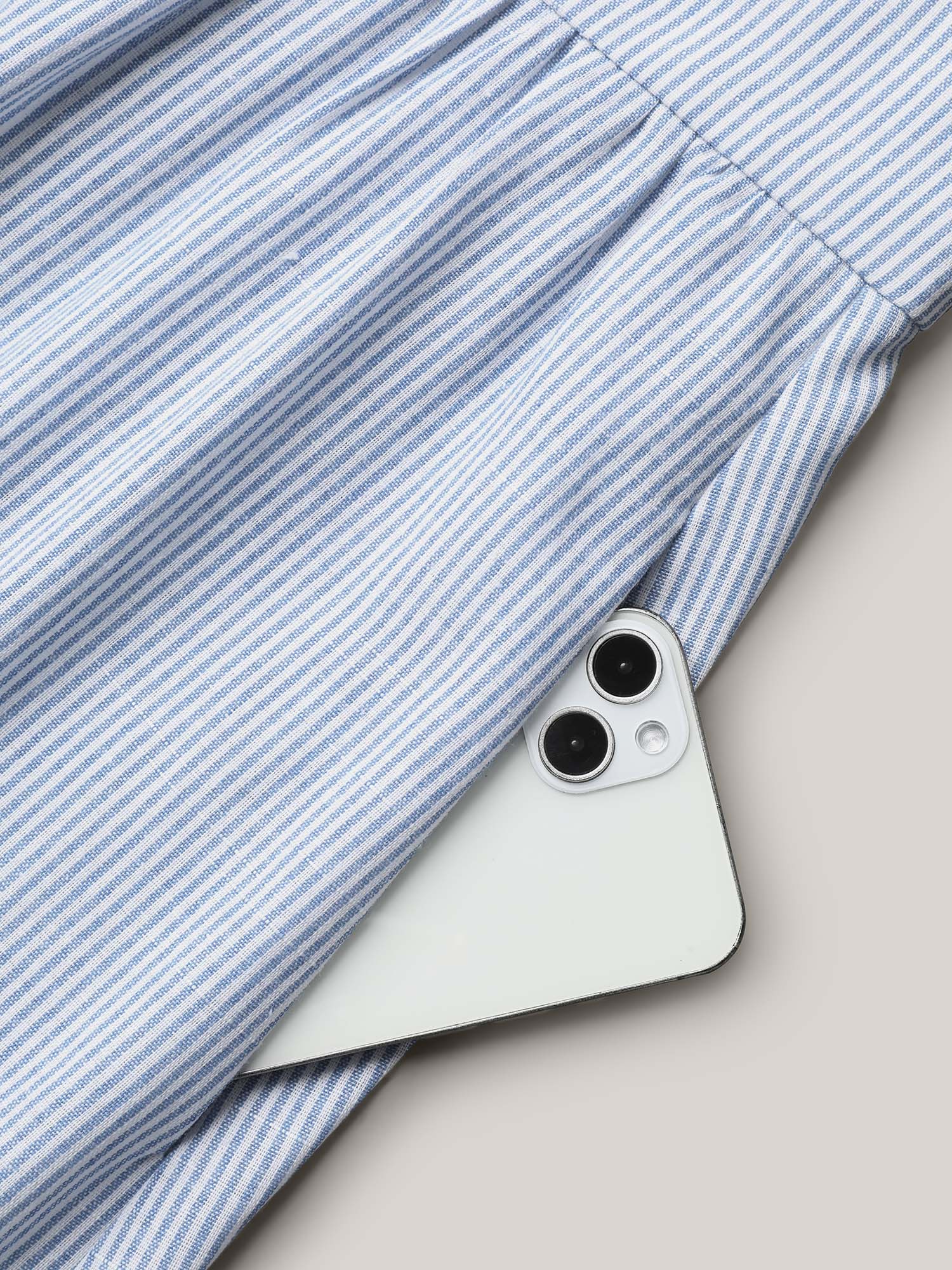 Ruffled Striped Print Triangular Waist Midi Dress