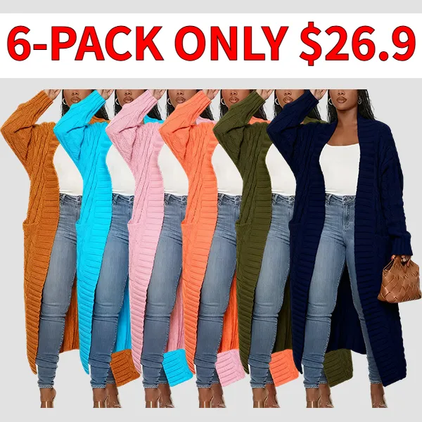 Women's solid color long cardigan with pockets