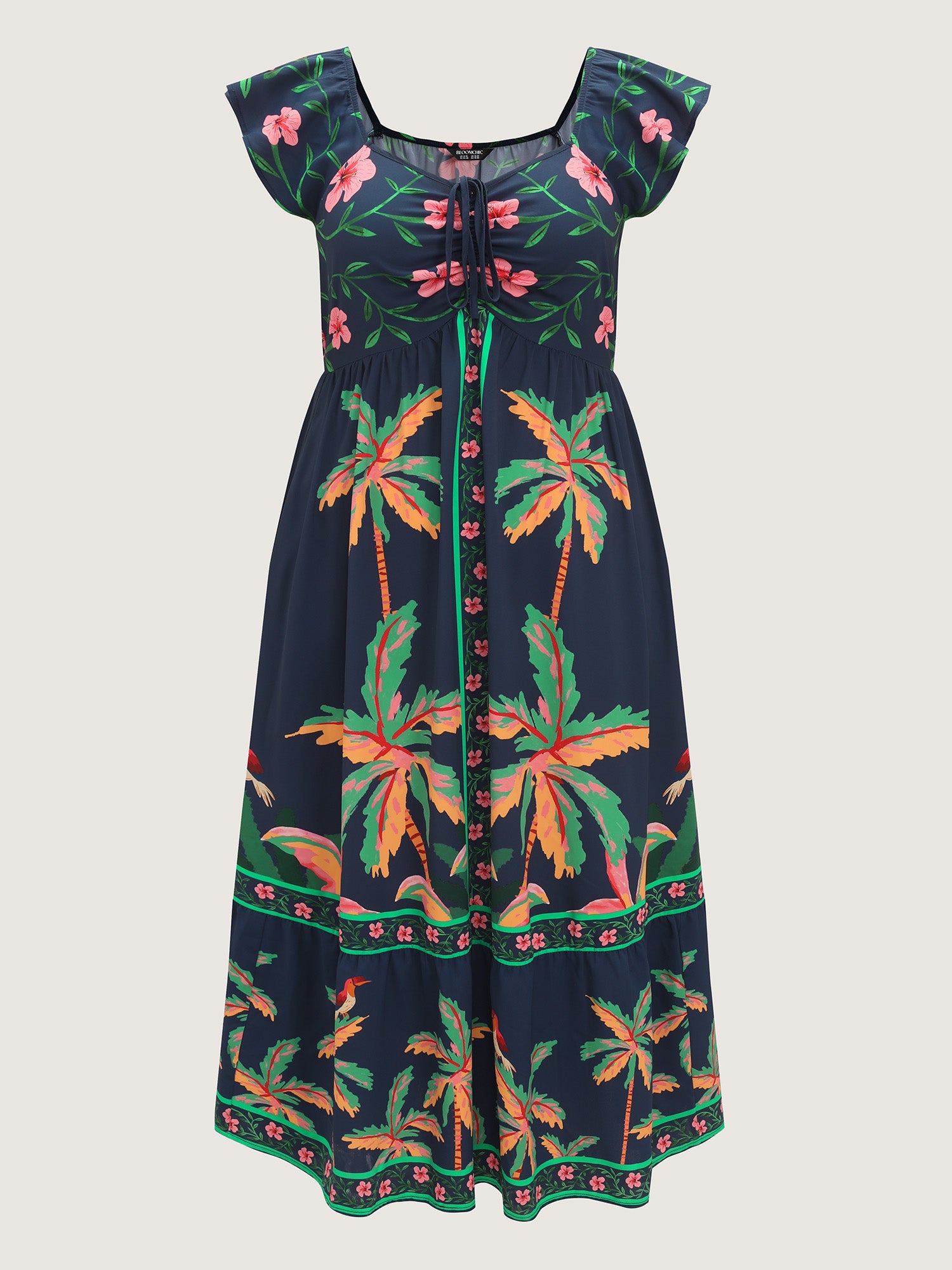 Supersoft Tropical Floral Print Drawstring Maxi Dress