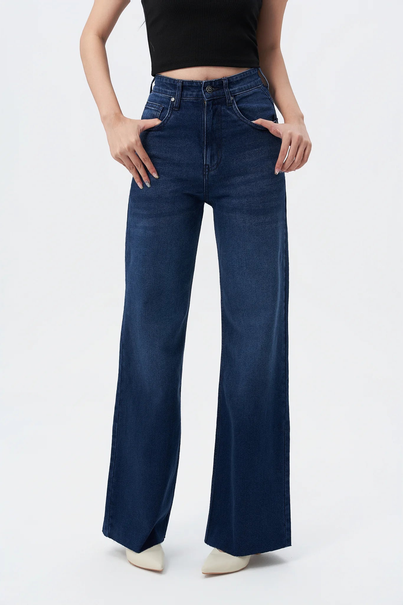 Twilight Blue Raw Hem Wide Leg Jeans