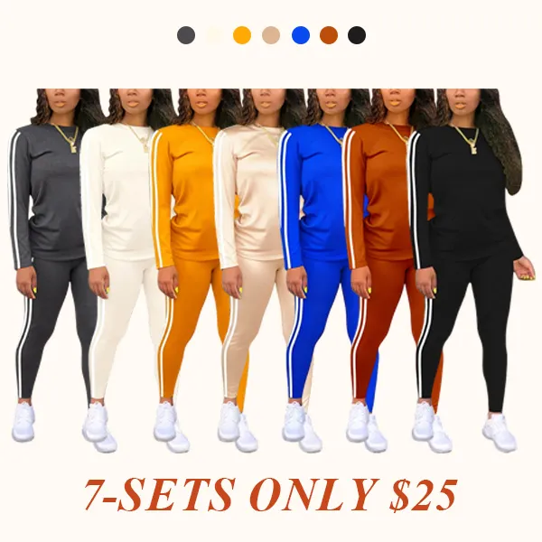 Women's solid color long-sleeved top and pants set