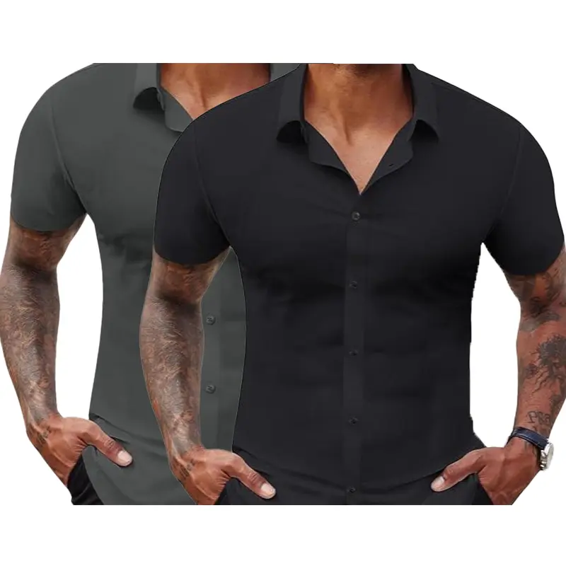 Men's Stretch Dress Shirts Short Sleeve Slim Fit Business Casual Button Down Shirts