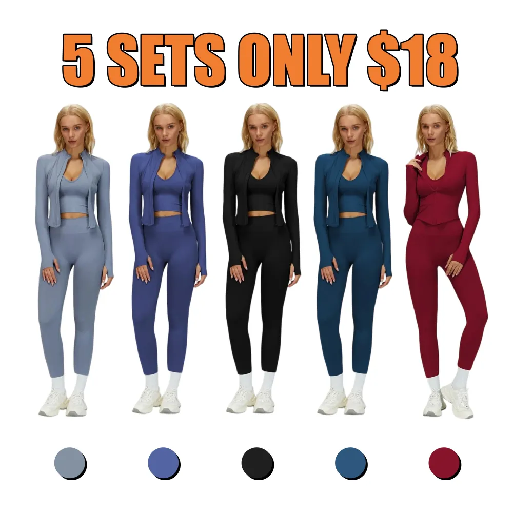 Women's Criss Cross Crop Tank, Zip-Up Jacket & High-Waist Leggings Set
