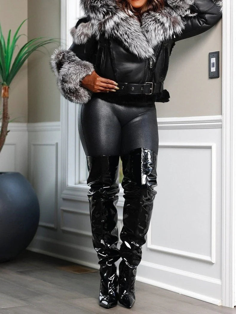 Black Natural Leather Jacket With Detachable Fox（✔️Free shipping）