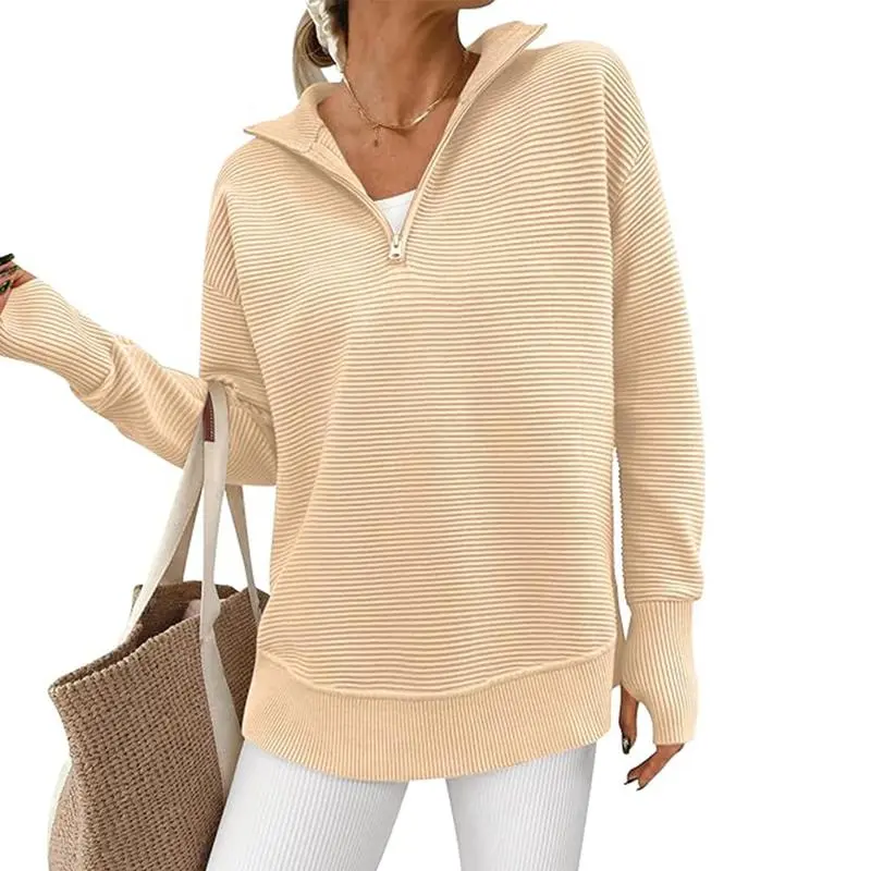 Women's Long Sleeve Quarter Zip Pullover Sweater