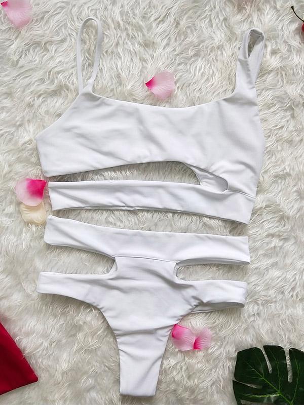 Hollow Sexy Plain Bikinis Swimwear