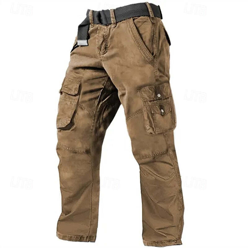 Men's Multi Pocket Plain Breathable Moisture Outdoor Daily Camping & Hiking Pants (Belt Included)