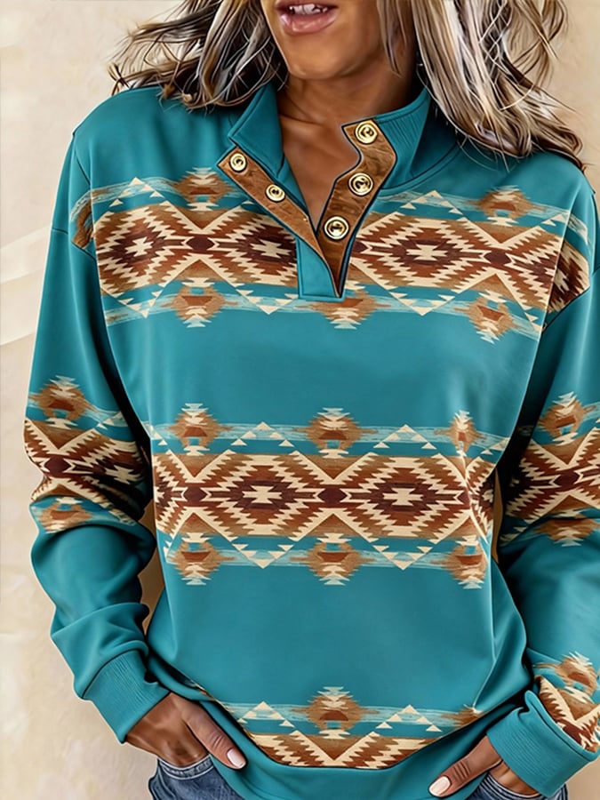 Women'S Casual Color Block Printed Pullover Sweatshirt