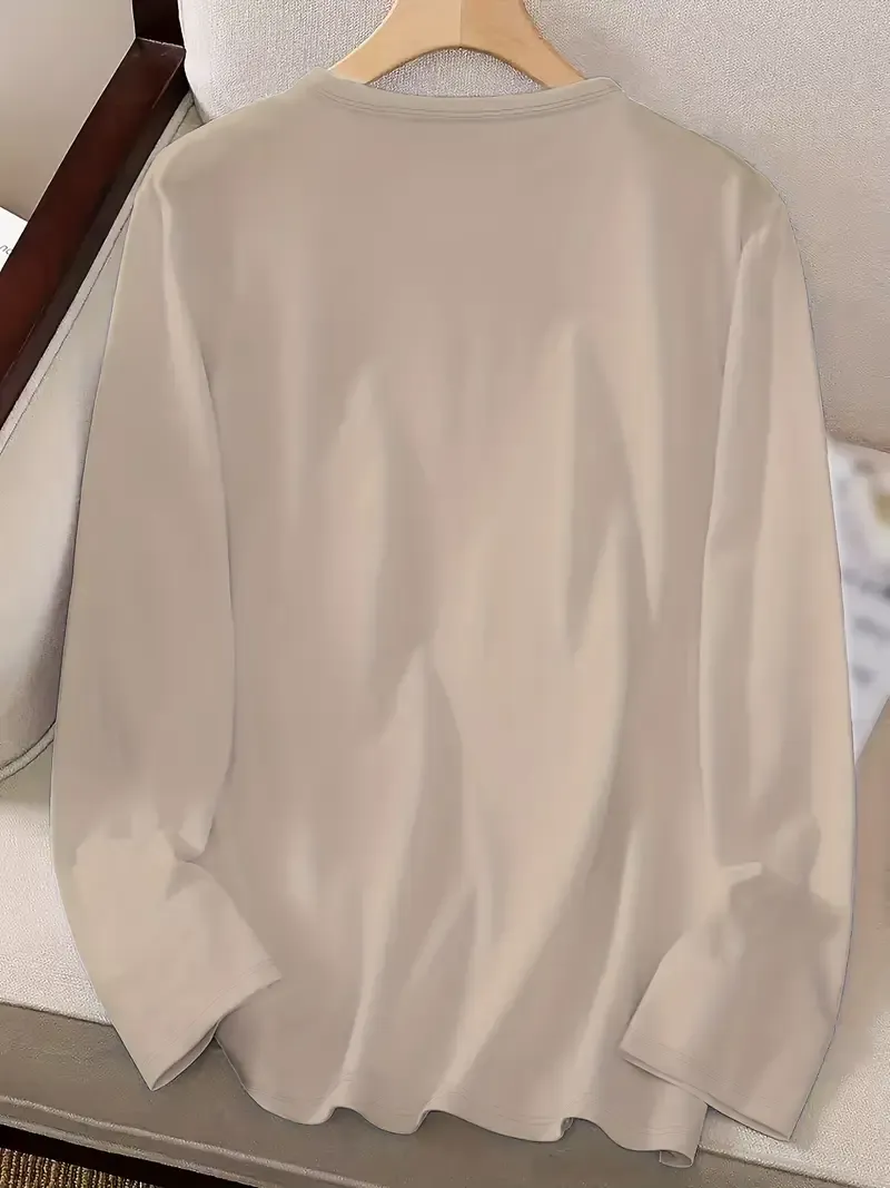 Soft Polyester Women's Casual Long Sleeve Crew Neck T-Shirt