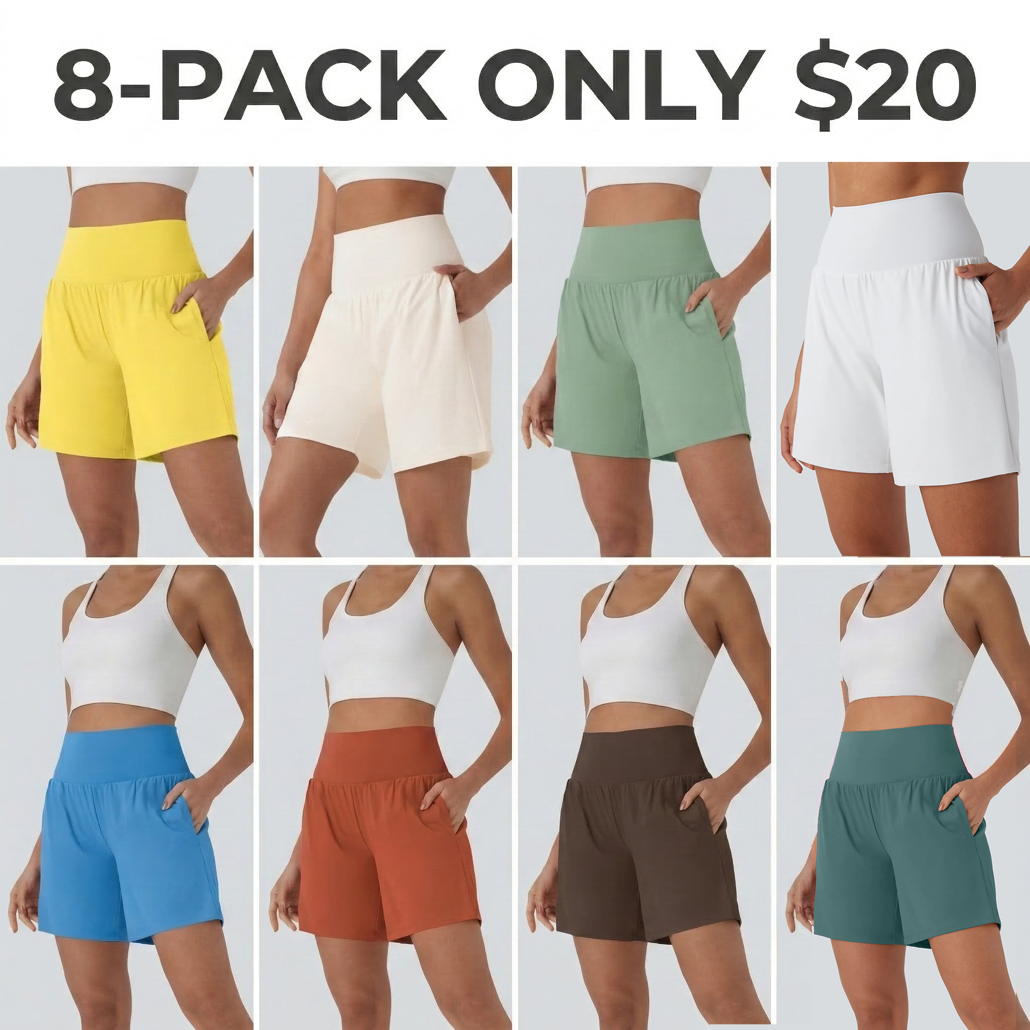 Women's 2-Piece Super High Waisted Back Pocket & Side Hidden Pocket 2-in-1 Yoga Shorts Set