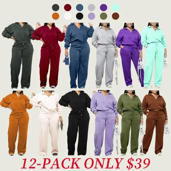 Solid long-sleeved sweatshirt and drawstring waist pants set