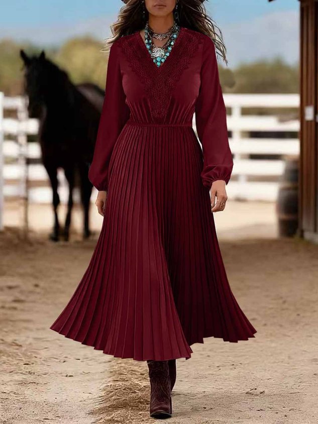 Women's Long Sleeve Spring/Fall Blue Plain Split Joint V Neck Daily Going Out Casual Maxi A-Line Shirt Dress Dress