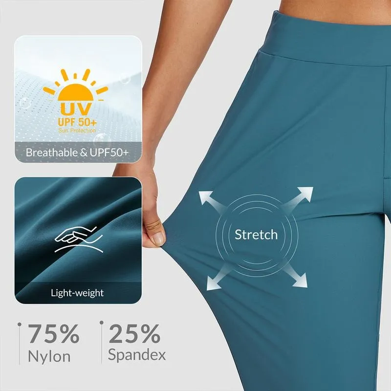 Women's Lightweight Breathable Soft  Ankle Pants Business Casual Summer Silky with Zipper Pockets Stretch Petite