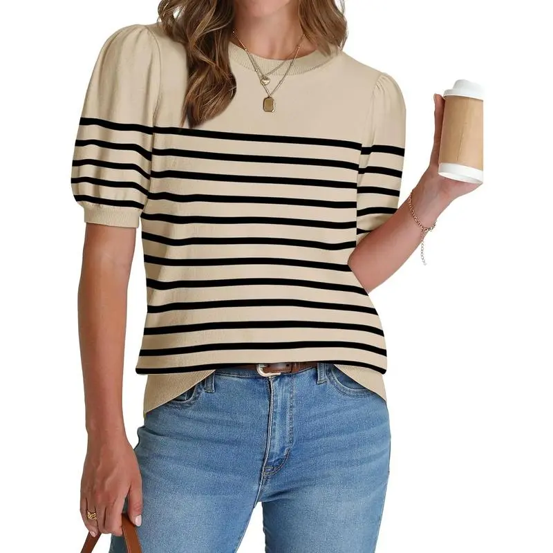 Women's Puff Short Sleeve 2026 Spring Summer Sweater - Lightweight Knit Top - Business Casual Blouse