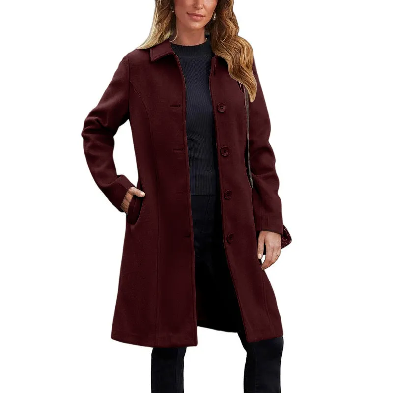Women's Faux Wool Peacoat Single Breasted Notched Collar Trench Coat
