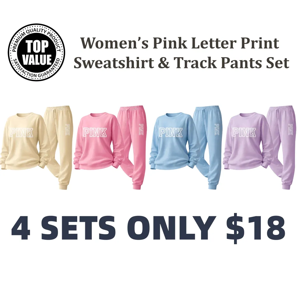 Women’s Pink Letter Print Sweatshirt & Track Pants Set