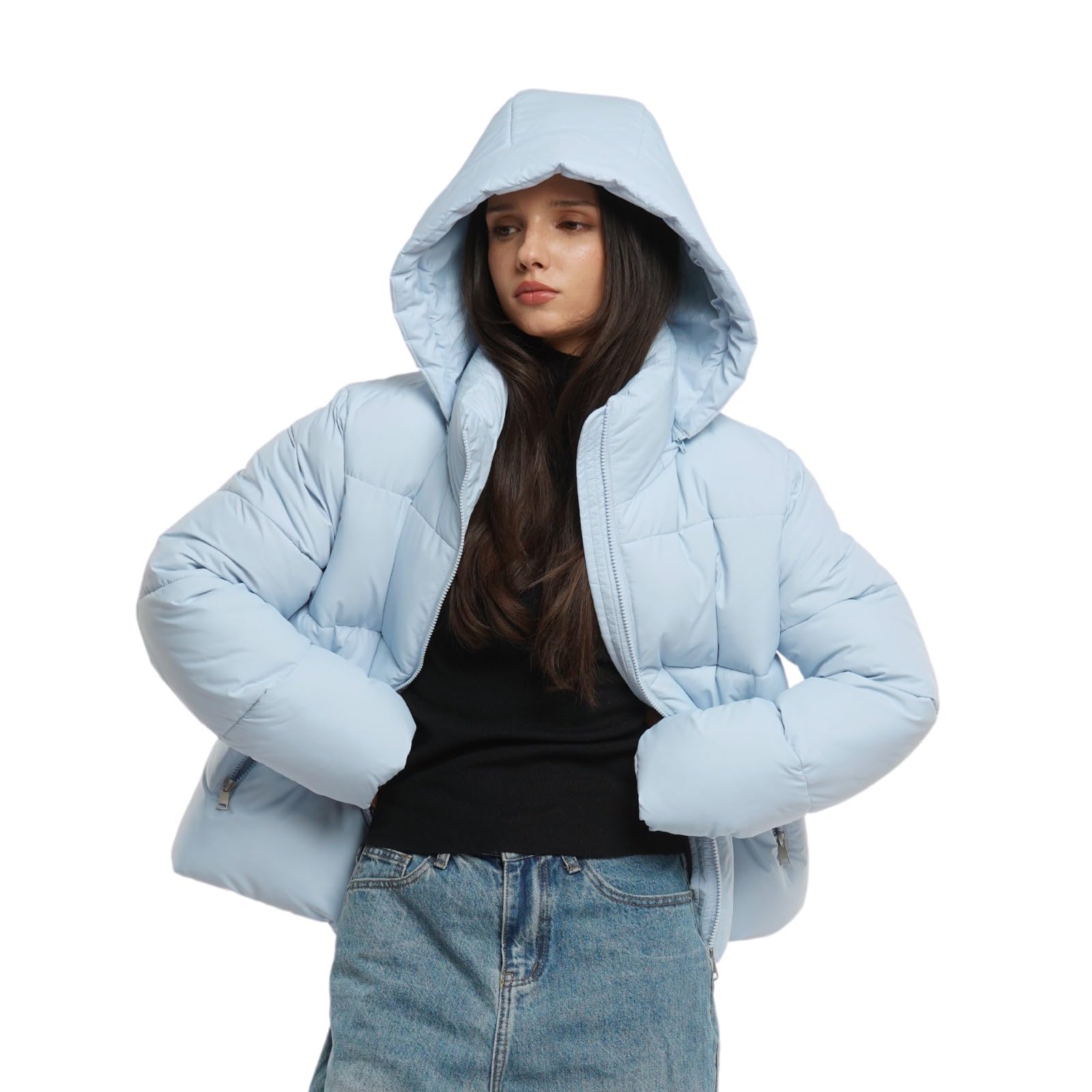 WarmCore Premium Short Puffer Jackets with Removable Hood & Optional Faux Fur Linging, Lady Casual Outerwear Longsleeves Zip Pockets Warm Quilted Coat