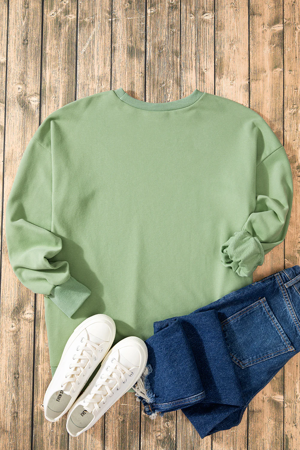 Smoke Solid O Neck High Low Hem Pullover Sweatshirt