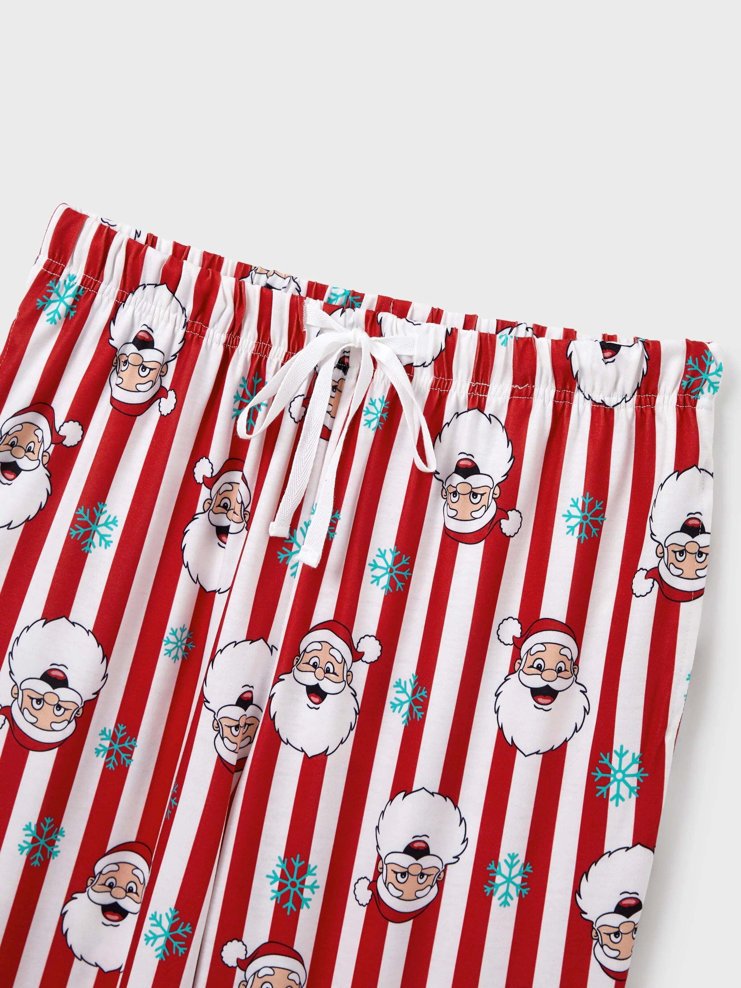 Christmas Matching Family Pajamas Set Santa Claus and Snowflakes Red Stripes PJS Red
