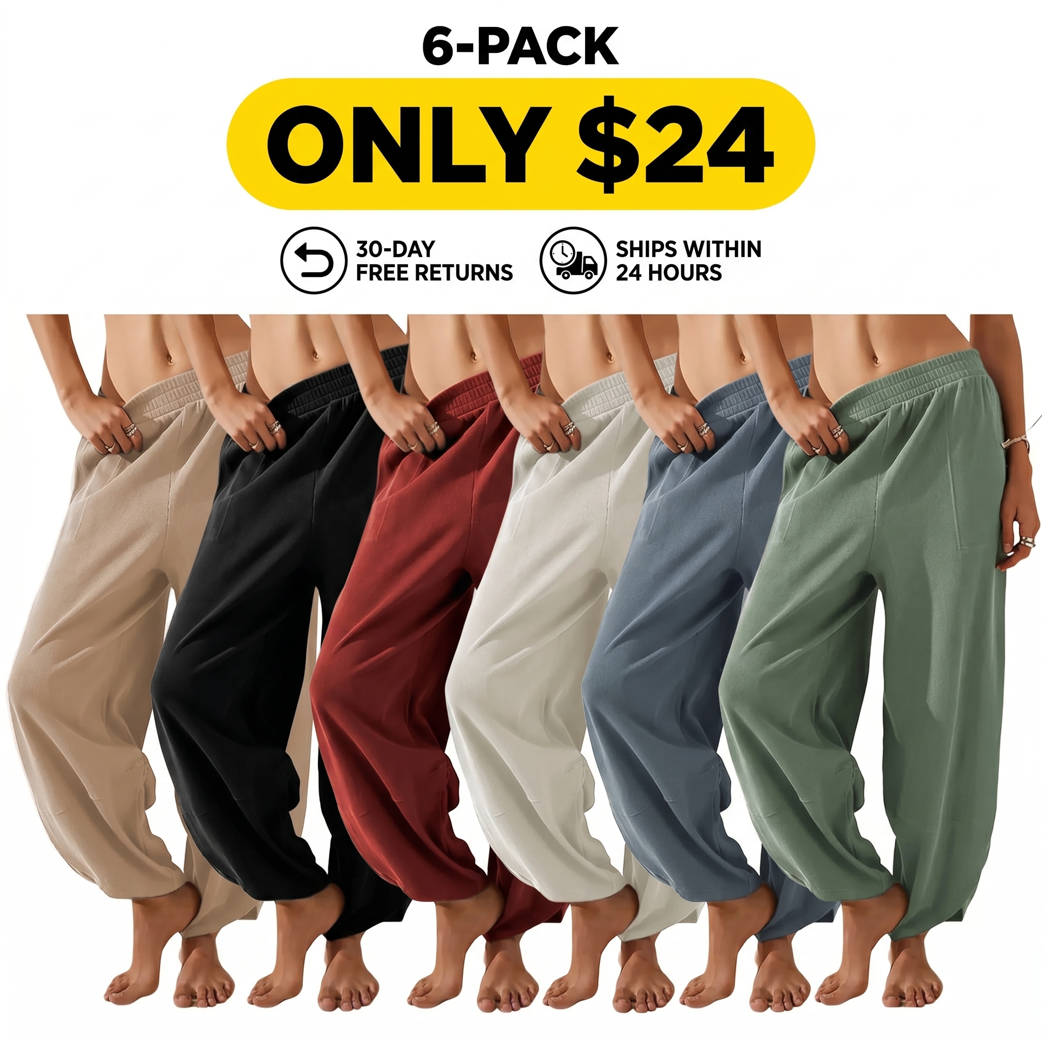 Women's Loose Wide-Leg Pants — Casual Elastic-Waist Wide-Leg Harem Pants (With Pockets)