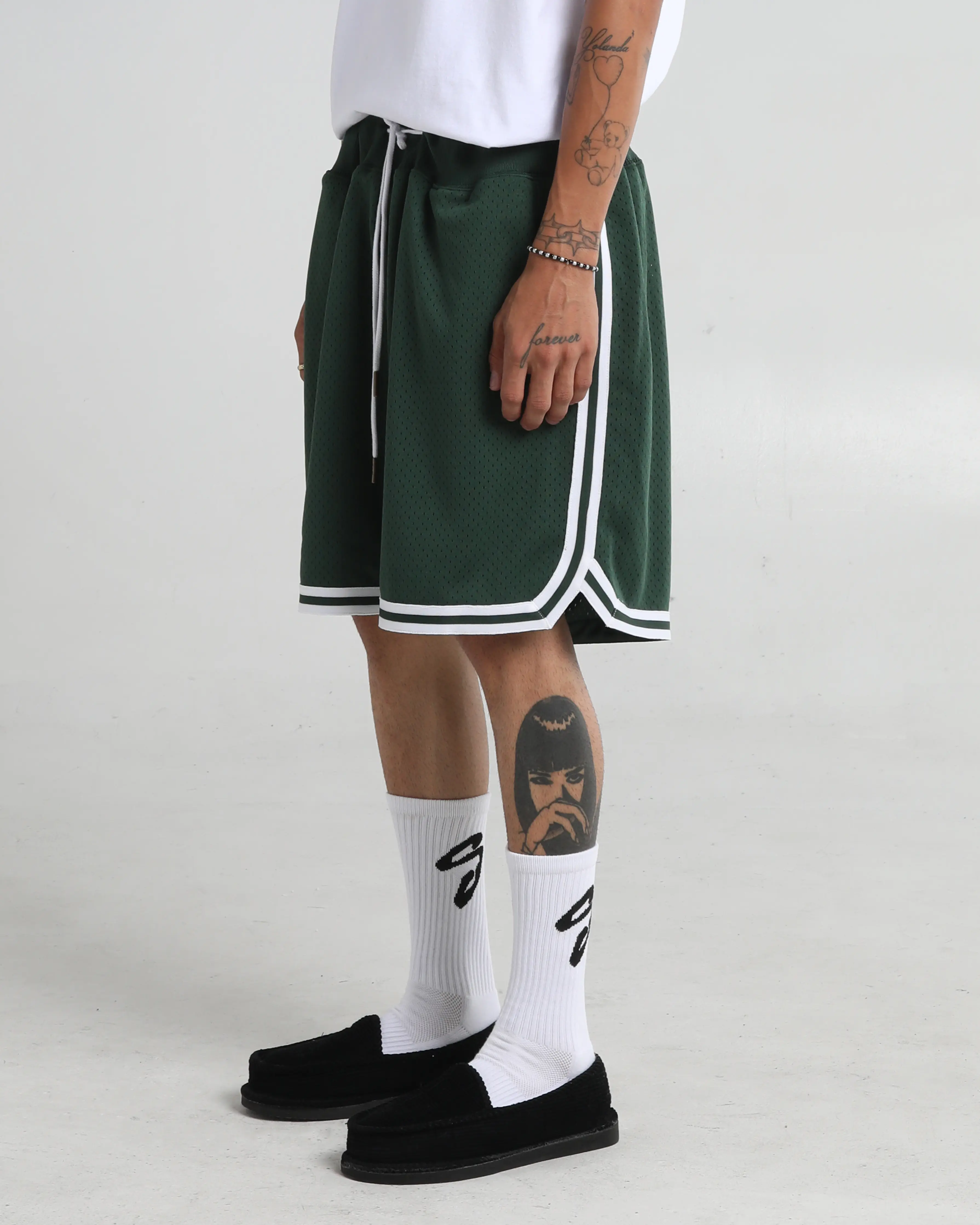 Basketball Shorts - Black & White Tonal Ribbing, 3 Pockets, Wide Leg Opening, True to Size Fit