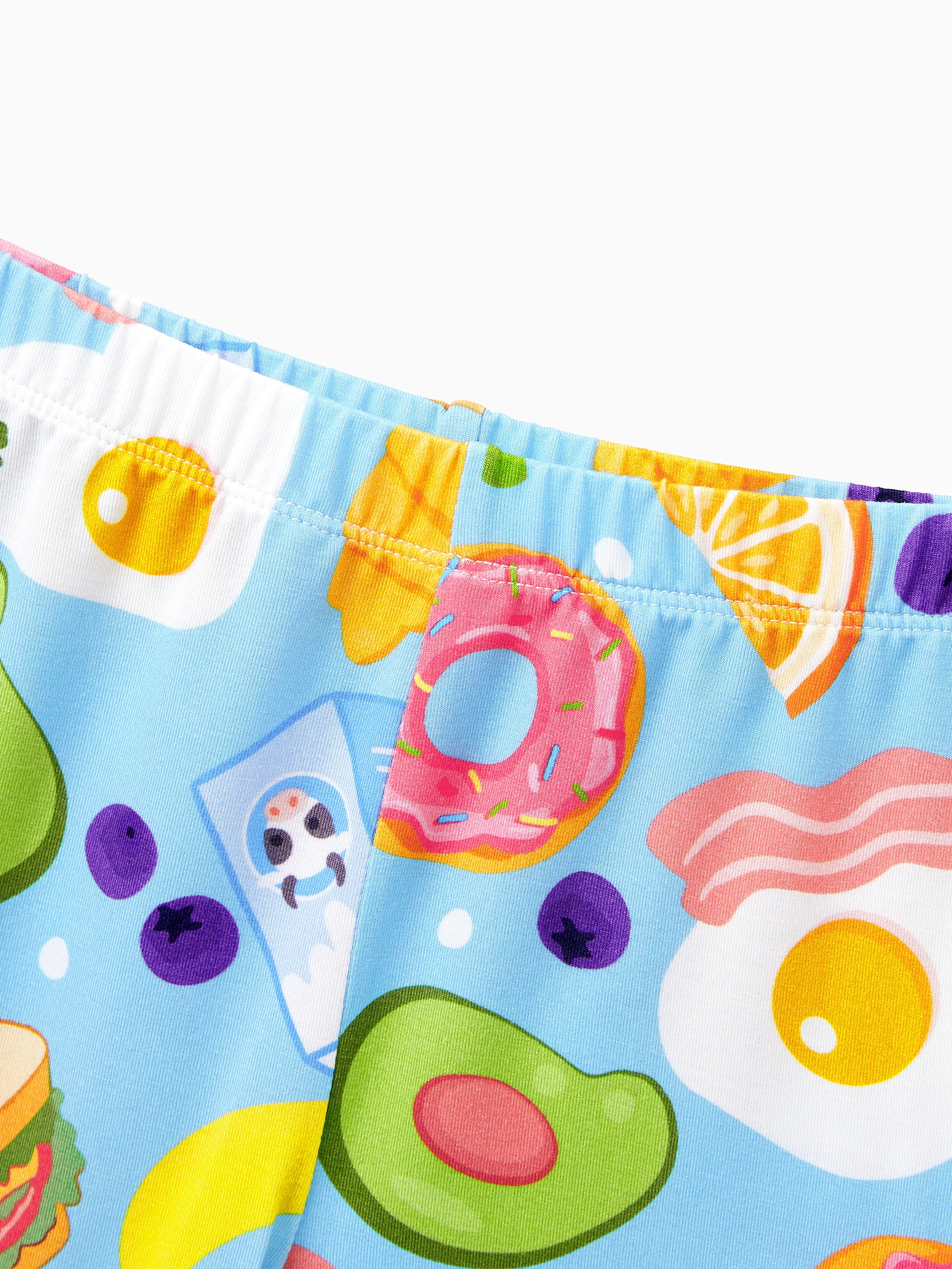 Family Matching Bamboo Pajamas Soft Bamboo Viscose PJs for Men Women Kids Toddler, Fun Food & Fruit Print Short-sleeve Sleepwear Blue