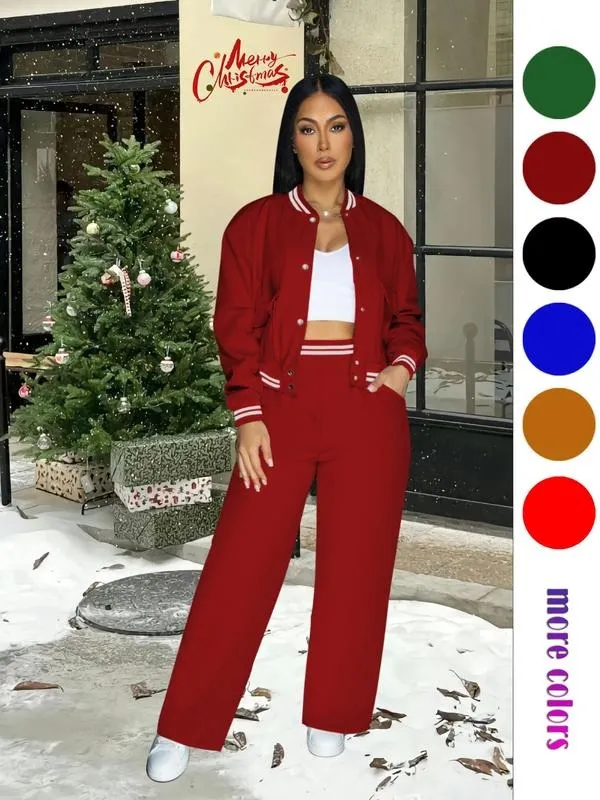 Women's Casual Baseball Jacket, Solid Color Sports Wear, Pocket Sportswear