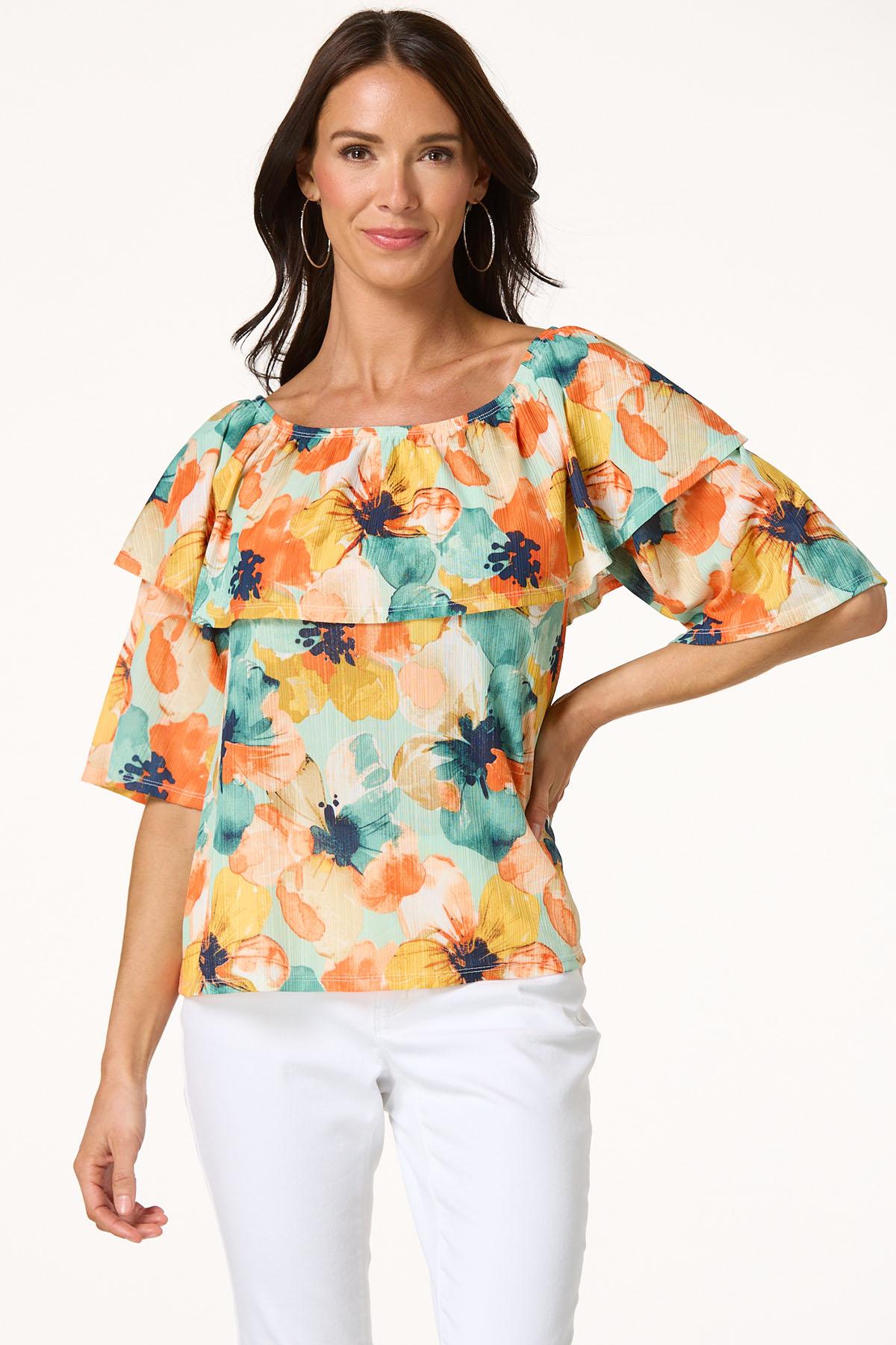 Flounced Tropical Floral Top