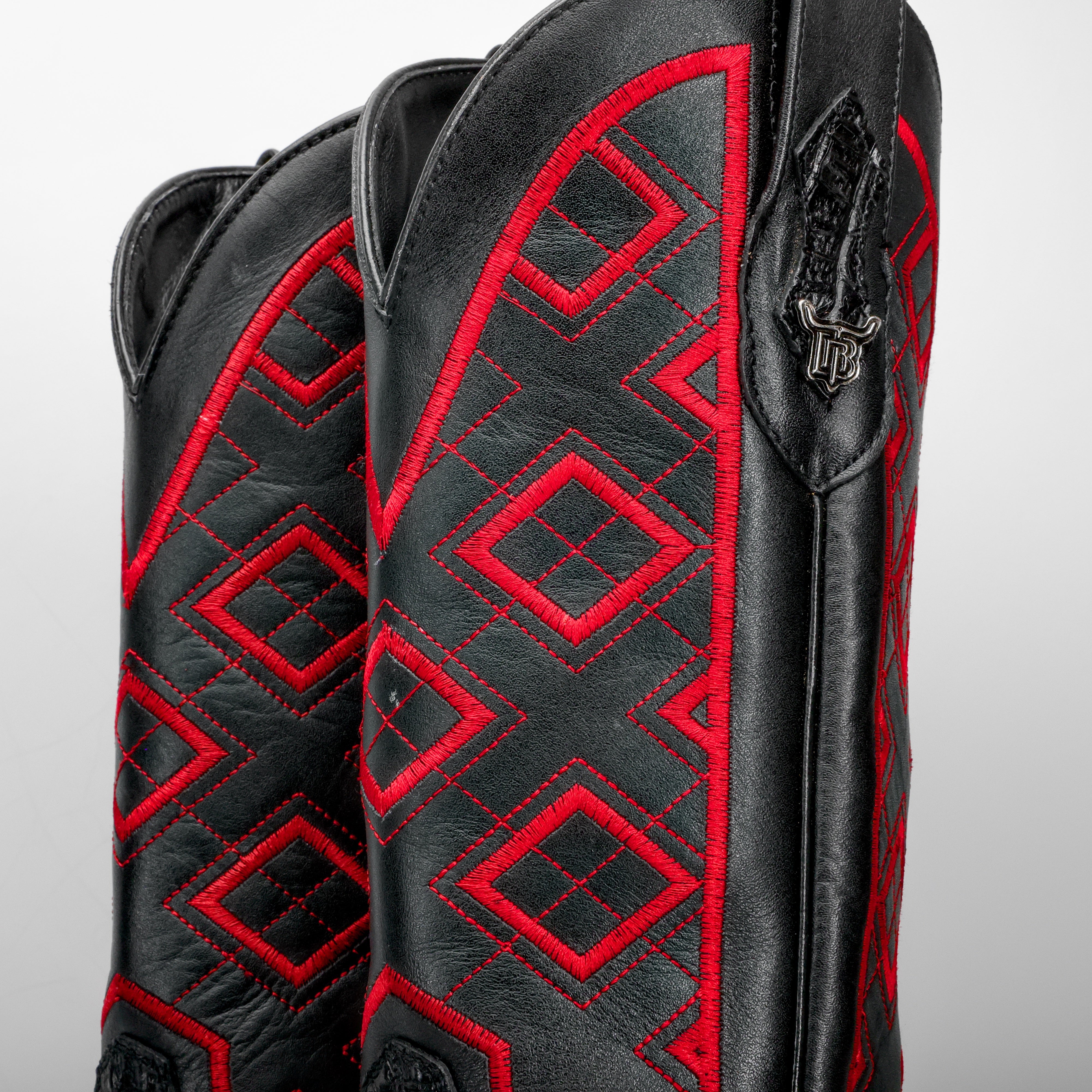 Black Caiman Hornback Leather Boots - Square Toe